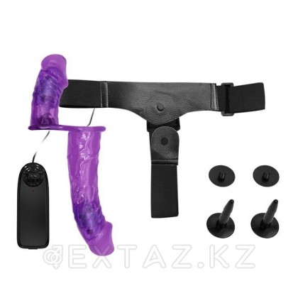 Двойной страпон с вибрацией и пультом управления Ultra Passionate harness фиолетовый от sex shop Extaz фото 2