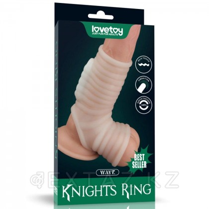 Насадка на пенис с вибрацией с рукавом для мошонки Wave Knights Ring (14,4*2,8) от sex shop Extaz