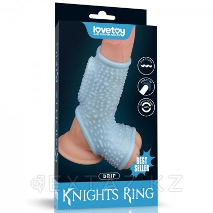 Насадка на пенис с вибрацией с рукавом для мошонки Drip Knights Ring голубая (13,3*2,8) от sex shop Extaz