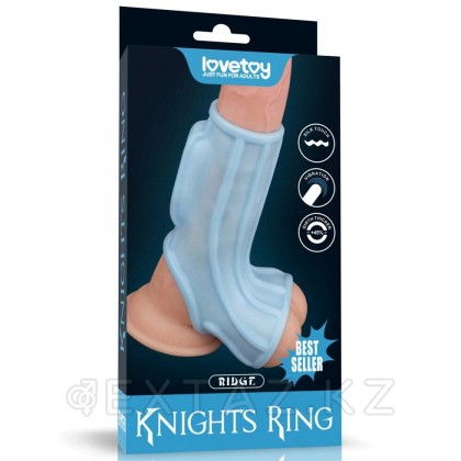 Насадка на пенис с вибрацией с рукавом для мошонки Ridge Knights Ring голубая (13,3*2,8) от sex shop Extaz