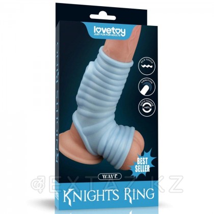 Насадка на пенис с вибрацией с рукавом для мошонки Wave Knights Ring голубая (14,4*2,8) от sex shop Extaz