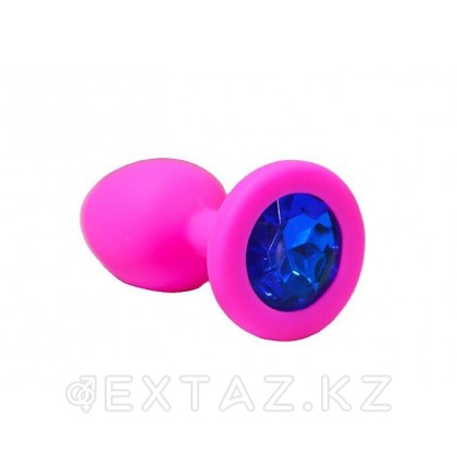 Анальная пробка из розового силикона с синим кристаллом (размер S) от sex shop Extaz