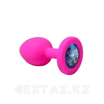 Анальная пробка из розового силикона со светло-голубым кристаллом (размер S) от sex shop Extaz
