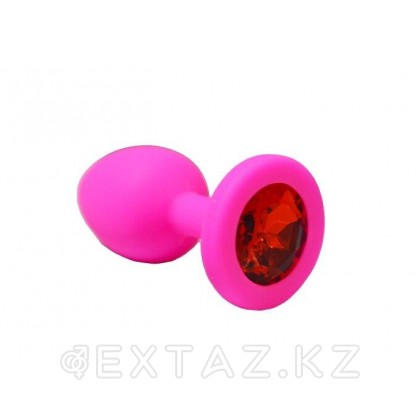 Анальная пробка из розового силикона с красным кристаллом (размер S) от sex shop Extaz