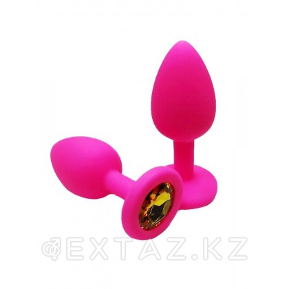 Анальная пробка из розового силикона с жёлтым кристаллом (размер S) от sex shop Extaz фото 2