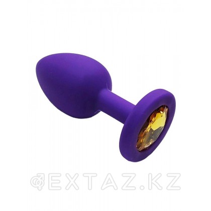 Анальная пробка из фиолетового силикона с жёлтым кристаллом (размер S) от sex shop Extaz