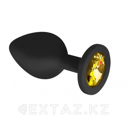 Анальная пробка из чёрного силикона с жёлтым кристаллом (размер S) от sex shop Extaz