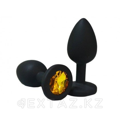 Анальная пробка из чёрного силикона с жёлтым кристаллом (размер S) от sex shop Extaz фото 2
