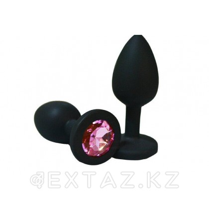 Анальная пробка из чёрного силикона с розовым кристаллом (размер S) от sex shop Extaz фото 2