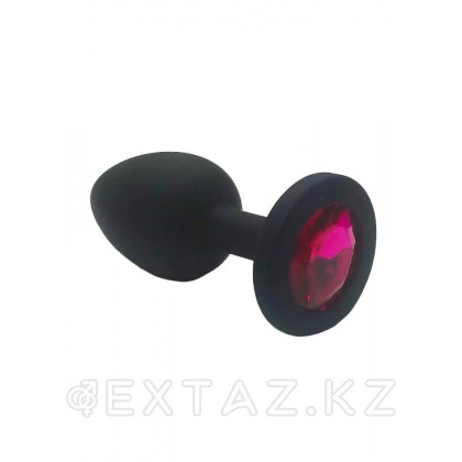 Анальная пробка из чёрного силикона с тёмно-розовым кристаллом (размер S) от sex shop Extaz
