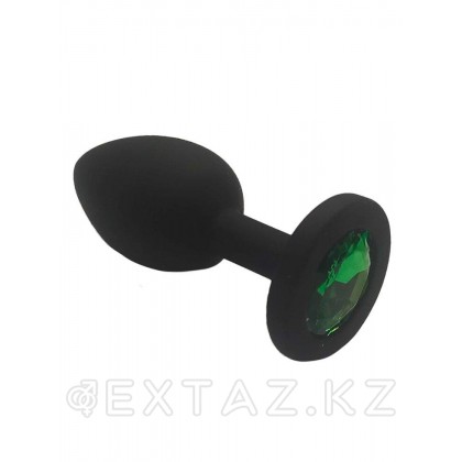 Анальная пробка из чёрного силикона с зелёным кристаллом (размер S) от sex shop Extaz