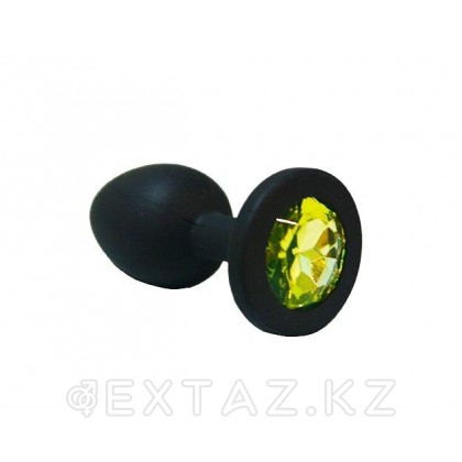 Анальная пробка из чёрного силикона со светло-жёлтым кристаллом (размер S) от sex shop Extaz