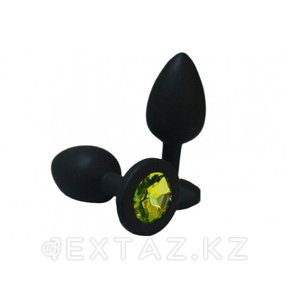 Анальная пробка из чёрного силикона со светло-жёлтым кристаллом (размер S) от sex shop Extaz фото 2