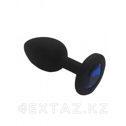 Анальная пробка из чёрного силикона с синим кристаллом (размер S) от sex shop Extaz