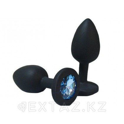 Анальная пробка из чёрного силикона с голубым кристаллом (размер S) от sex shop Extaz фото 2