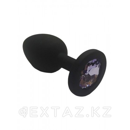 Анальная пробка из чёрного силикона со светло-фиолетовым кристаллом (размер S) от sex shop Extaz