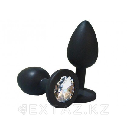 Анальная пробка из чёрного силикона с белым кристаллом (размер S) от sex shop Extaz фото 2