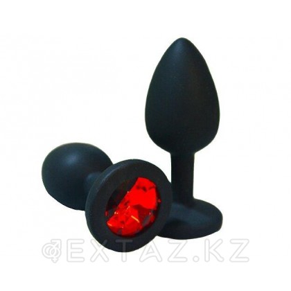 Анальная пробка из чёрного силикона с красным кристаллом (размер S) от sex shop Extaz фото 2