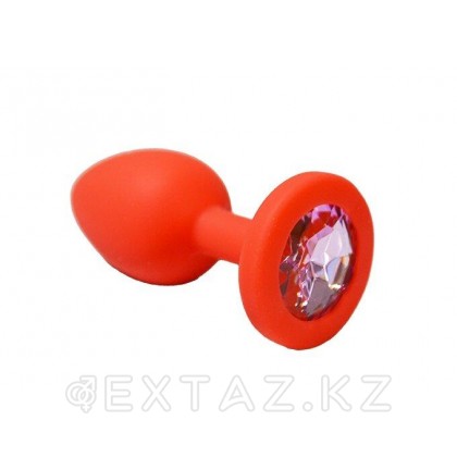 Анальная пробка из красного силикона со светло-розовым кристаллом (размер S) от sex shop Extaz
