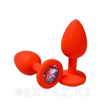 Анальная пробка из красного силикона со светло-розовым кристаллом (размер S) от sex shop Extaz фото 2