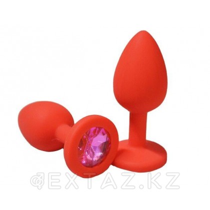 Анальная пробка из красного силикона с розовым кристаллом (размер S) от sex shop Extaz фото 2