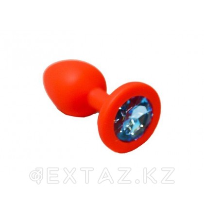 Анальная пробка из красного силикона с голубым кристаллом (размер S) от sex shop Extaz