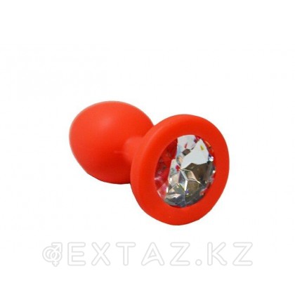 Анальная пробка из красного силикона с белым кристаллом (размер S) от sex shop Extaz