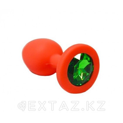 Анальная пробка из красного силикона с зелёным  кристаллом (размер S) от sex shop Extaz