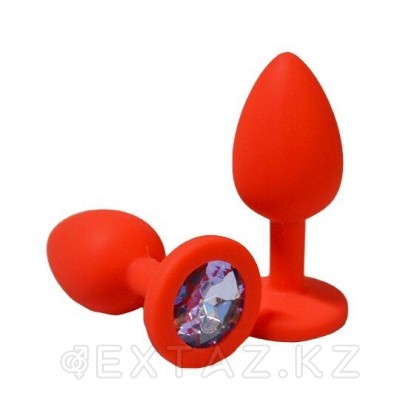 Анальная пробка из красного силикона со светло-фиолетовым кристаллом (размер S) от sex shop Extaz
