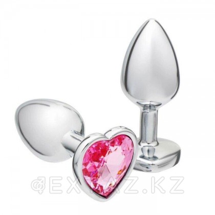 Анальная пробка серебряная с розовым кристаллом в форме сердца (28 мм.) от sex shop Extaz