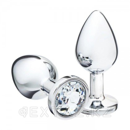 Анальная пробка серебряная с прозрачным кристаллом (34 мм.) от sex shop Extaz