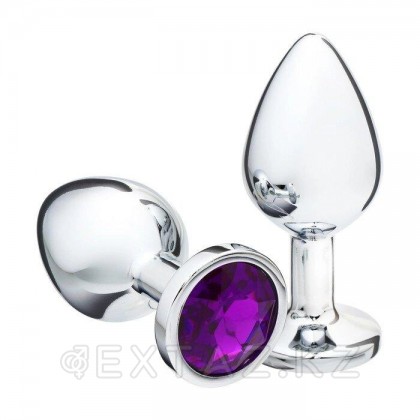 Анальная пробка серебряная с тёмно-фиолетовым кристаллом (34 мм.) от sex shop Extaz