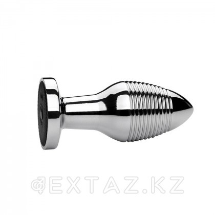 Металлическая анальная пробка с ребристой поверхностью и вибрацией на пульте ДУ (M) от sex shop Extaz фото 10