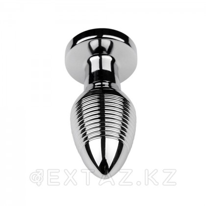 Металлическая анальная пробка с ребристой поверхностью и вибрацией на пульте ДУ (M) от sex shop Extaz фото 5