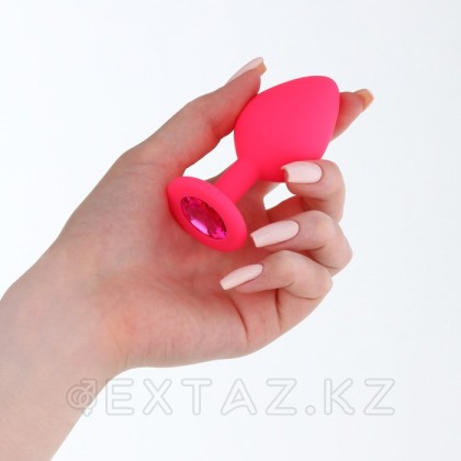 Силиконовая анальная пробка с розовым кристаллом, розовая, (35*80 мм) от sex shop Extaz фото 2