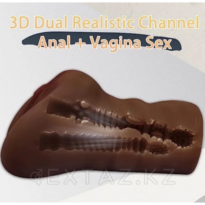 Компактный двойной мастурбатор реалистичного вида 2 (коричневый) от sex shop Extaz фото 4