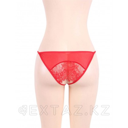 Комплект белья красный: бра, стринги и пояс с ремешками (размер XL-2XL) от sex shop Extaz фото 2