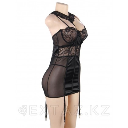 Черный роскошный бэби-долл с подвязками (размер XL-2XL) от sex shop Extaz фото 4