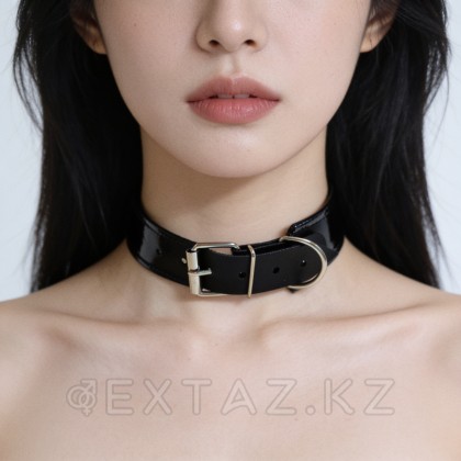 Ошейник с бантиком из эко-кожи черный от sex shop Extaz фото 4