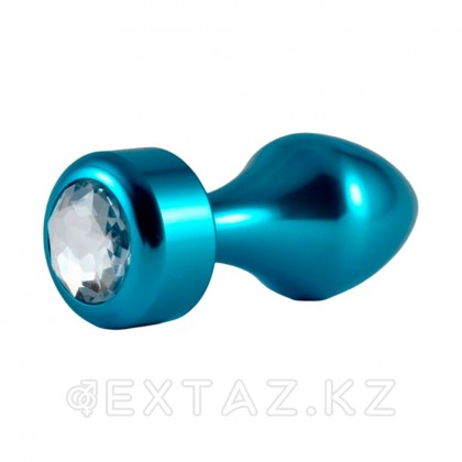 Алюминиевая анальная пробка с кристаллом голубая от sex shop Extaz