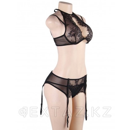 Комплект белья черный: бра, стринги и пояс с ремешками (размер M-L) от sex shop Extaz фото 2