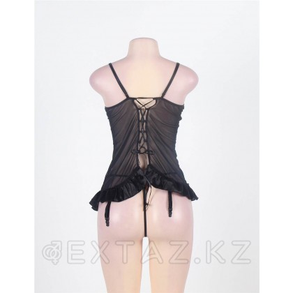 Прозрачный бэби-долл с вышивкой и оборками черный (размер M-L) от sex shop Extaz фото 2