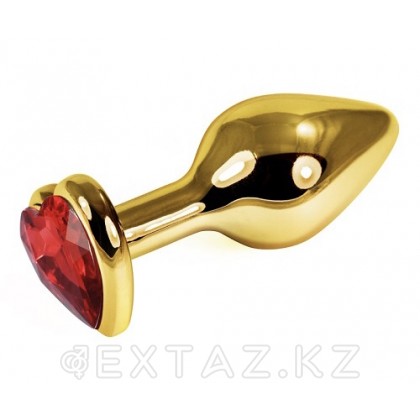 Золотая пробка с красным кристаллом в форме сердца от sex shop Extaz