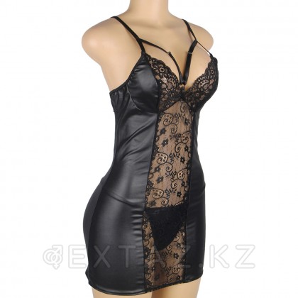Кожаное платье с кружевом и стрепами Ohyeah Sexy Black +стринги, 3XL-4XL от sex shop Extaz фото 5