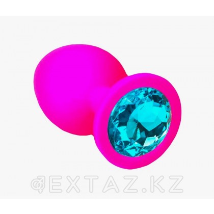 Анальная пробка из розового силикона с бирюзовым кристаллом (размер S) от sex shop Extaz фото 2