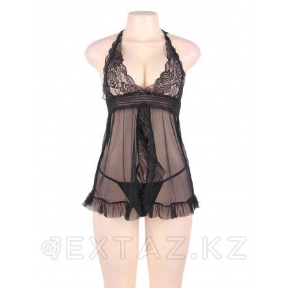 Комплект: черная прозрачная сорочка и стринги (размер XL-2XL) от sex shop Extaz фото 3