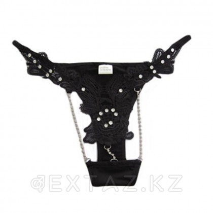 Стринги с ажурными деталями и стразами (черные) от sex shop Extaz