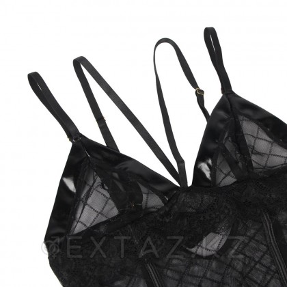 Сексуальный бэби-долл черный в клеточку с подвязками (размер M-L) от sex shop Extaz фото 6
