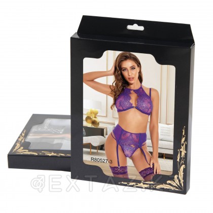 Комплект белья лиловый: бра, стринги и пояс с ремешками (размер XS-S) от sex shop Extaz фото 11