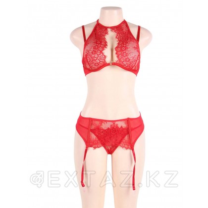Комплект белья красный: бра, стринги и пояс с ремешками (размер XS-S) от sex shop Extaz фото 3